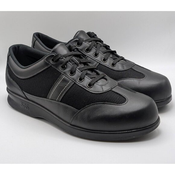 SAS Shoes Womens 10 N Mesh Free Time Walking Sneakers Black Leather Lace Up - Picture 1 of 8